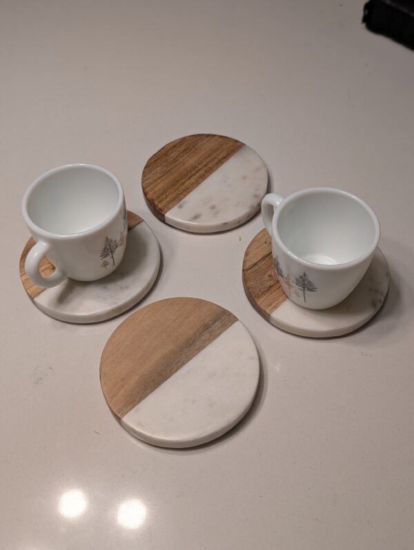 Marble & Acacia Wood Coaster Set